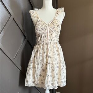 VERSONA Garden Girl Boho Peasant Tiered Ruffle Floral Cream Corset Dress Small
